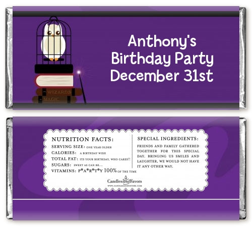 Wizard Tools & Owl - Personalized Birthday Party Candy Bar Wrappers