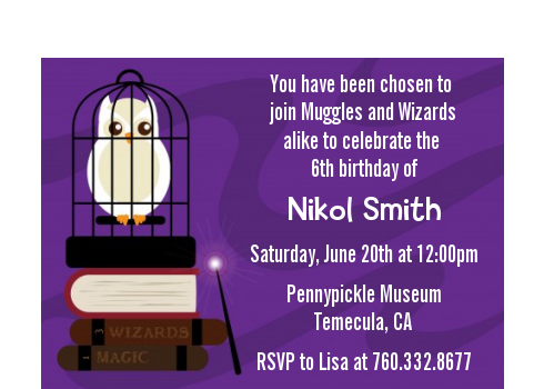 Wizard Tools & Owl - Birthday Party Petite Invitations
