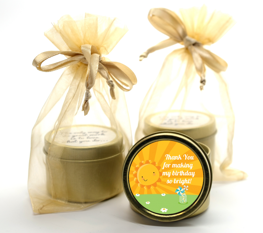 You Are My Sunshine - Birthday Party Gold Tin Candle Favors