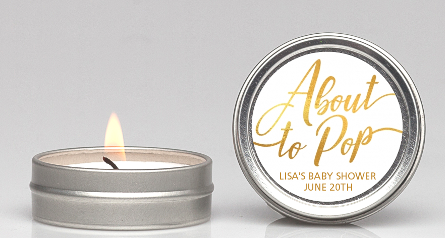  About To Pop Metallic - Baby Shower Candle Favors Option 1