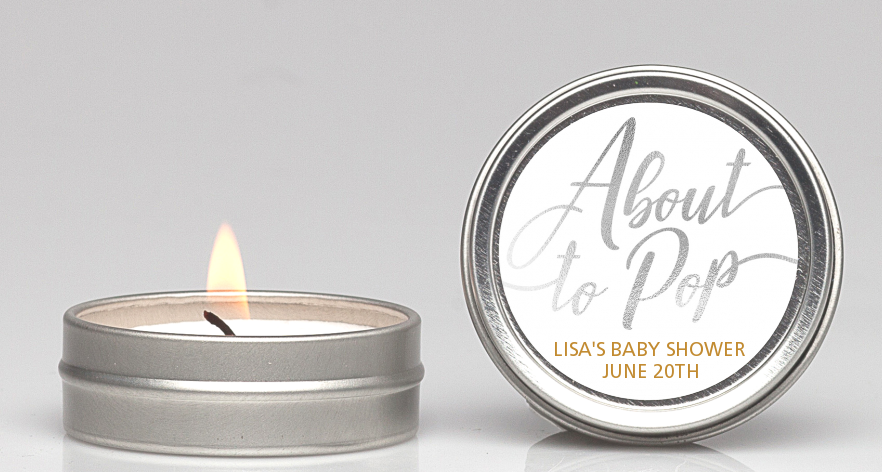  About To Pop Metallic - Baby Shower Candle Favors Option 1