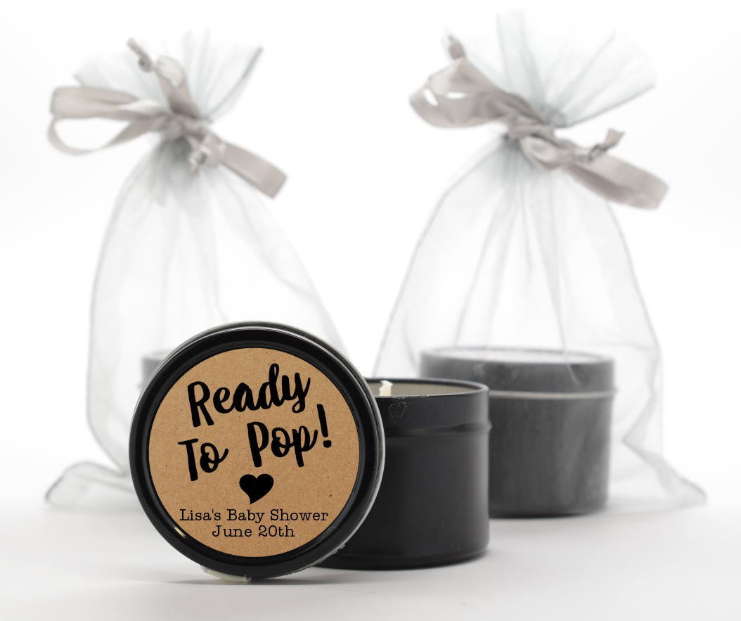  Ready To Pop Brown - Baby Shower Black Candle Tin Favors Option 1