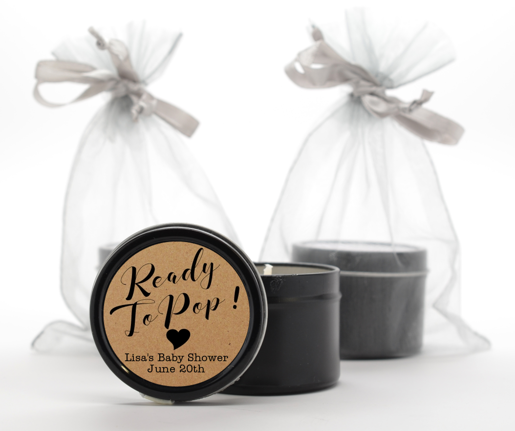  Ready To Pop Brown - Baby Shower Black Candle Tin Favors Option 1