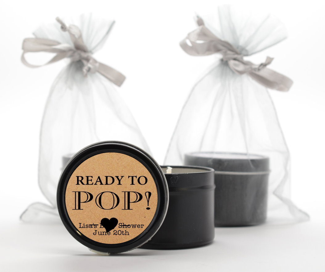  Ready To Pop Brown - Baby Shower Black Candle Tin Favors Option 1