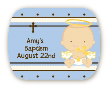 Angel Baby Boy Caucasian Mint Tin Stickers | Baptism / Christening Stickers