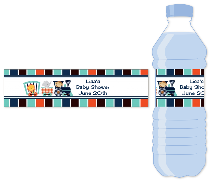 Animal Train Water Bottle Label | Baby Shower Water Bottle Stickers