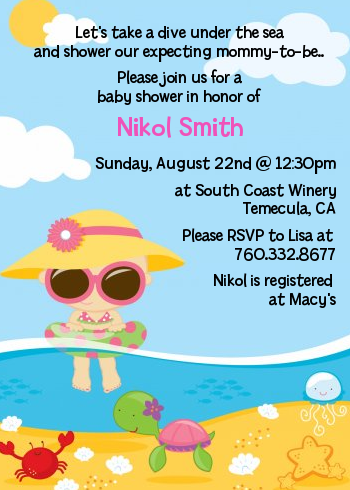 Beach Baby Girl Baby Shower Invitations | Candles and Favors