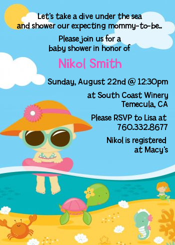 Beach Baby Girl Baby Shower Invitations | Candles and Favors