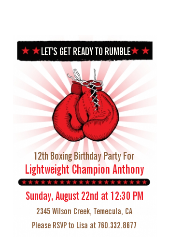 Boxing Gloves - Birthday Party Petite Invitations