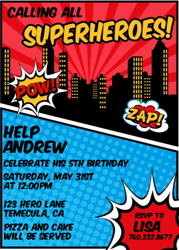 Calling All Superheroes Birthday Invitation 1