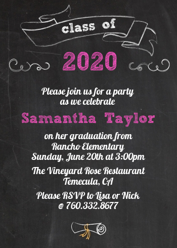 Chalkboard Celebration Graduation Party Invitations | Candles and Favors