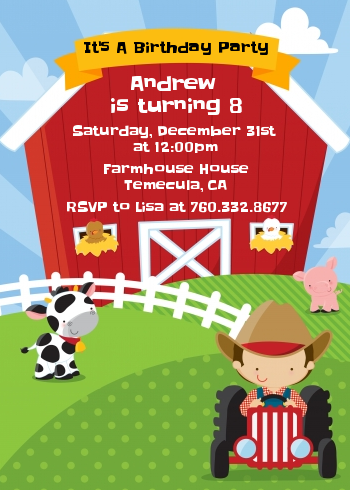 Farm Boy Birthday Party Invitations | Candles and Favors