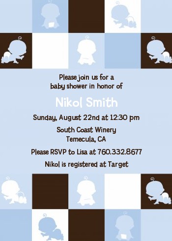 Modern Baby Boy Blue & Brown - Baby Shower Invitations