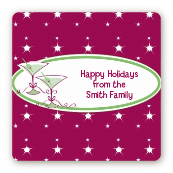 Holiday Martini Glasses - Square Personalized Christmas Sticker Labels