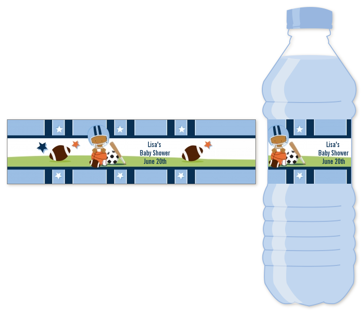 Sports Baby African American Water Bottle Label | Baby Shower Water ...