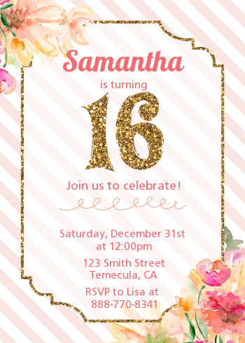 Sweet Sixteen Birthday Party Invitations | Candles and Favors