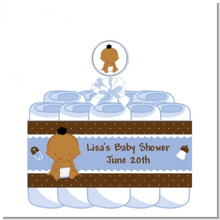 Baby Boy African American - Personalized Baby Shower Diaper Cake 1 Tier