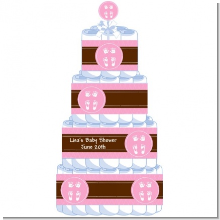 Baby Feet Pitter Patter Pink - Personalized Baby Shower Diaper Cake 4 Tier