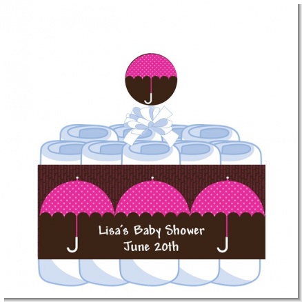 Baby Sprinkle Umbrella Pink - Personalized Baby Shower Diaper Cake 1 Tier