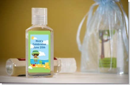 Beach Baby African American - Personalized Baby Shower Hand Sanitizers Favors