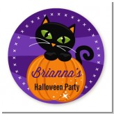 Black Cat Pumpkin - Round Personalized Halloween Sticker Labels