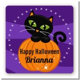 Black Cat Pumpkin - Square Personalized Halloween Sticker Labels