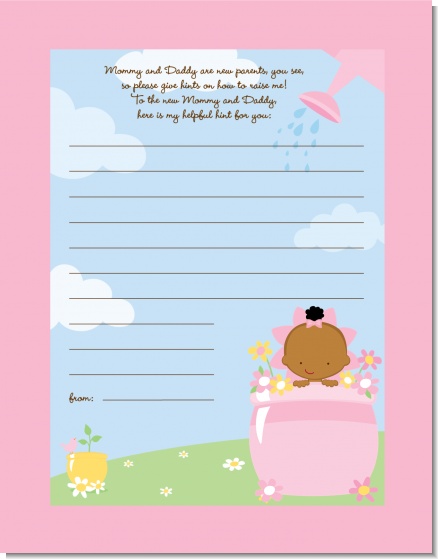 Blooming Baby Girl African American - Baby Shower Notes of Advice