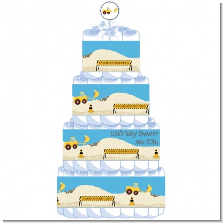 Construction Truck - Personalized Baby Shower Diaper Cake 4 Tier