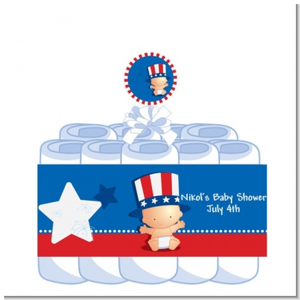 Fourth Of July Little Firecracker - Personalized Baby Shower Diaper Cake 1 Tier