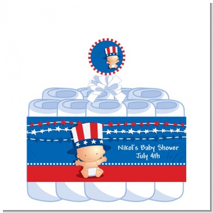 Fourth Of July Stars & Stripes - Personalized Baby Shower Diaper Cake 1 Tier