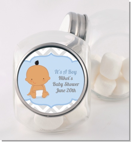 It's A Boy Chevron Hispanic - Personalized Baby Shower Candy Jar