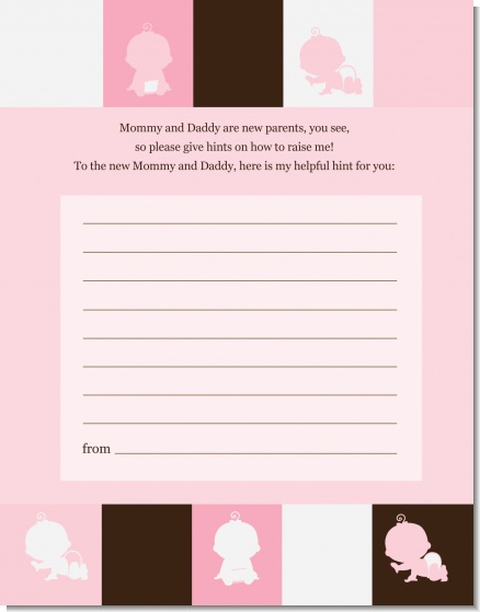 Modern Baby Girl Pink & Brown - Baby Shower Notes of Advice