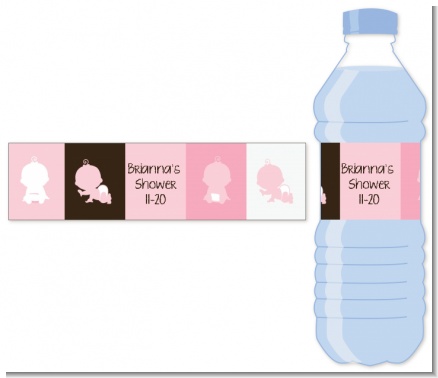 Modern Baby Girl Pink & Brown - Personalized Baby Shower Water Bottle Labels