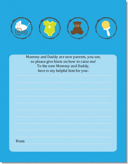 Baby Icons Blue - Baby Shower Notes of Advice