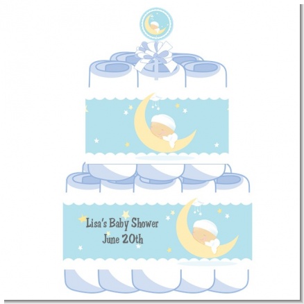 Over The Moon Boy - Personalized Baby Shower Diaper Cake 2 Tier