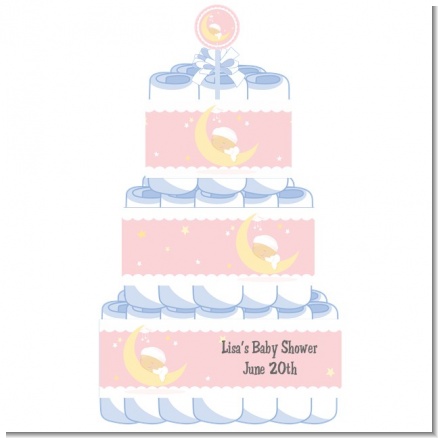 Over The Moon Girl - Personalized Baby Shower Diaper Cake 3 Tier