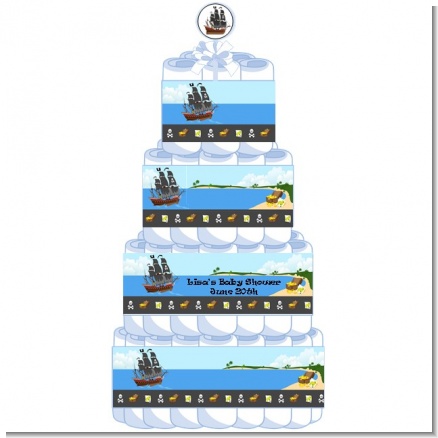 Pirate Ship - Personalized Baby Shower Diaper Cake 4 Tier