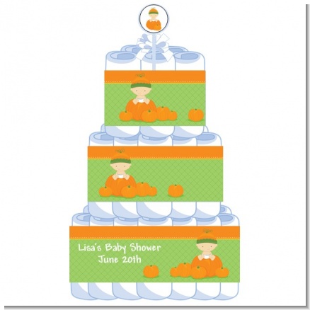 Pumpkin Baby Caucasian - Personalized Baby Shower Diaper Cake 3 Tier