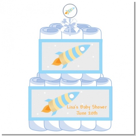 Rocket Ship - Personalized Baby Shower Diaper Cake 2 Tier