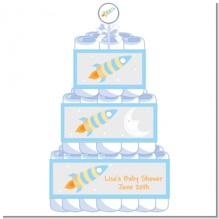 Rocket Ship - Personalized Baby Shower Diaper Cake 3 Tier