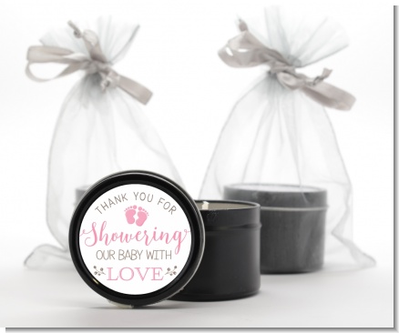 Showering Our Baby Girl - Baby Shower Black Candle Tin Favors