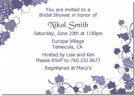 Vineyard Theme - Bridal Shower Invitations