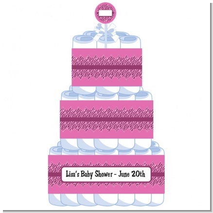 Zebra Print Baby Pink - Personalized Baby Shower Diaper Cake 3 Tier