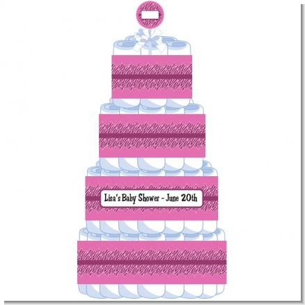 Zebra Print Baby Pink - Personalized Baby Shower Diaper Cake 4 Tier